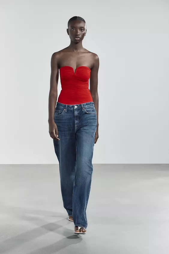 RUFFLED POLYAMIDE BANDEAU BODYSUIT | Zara UK