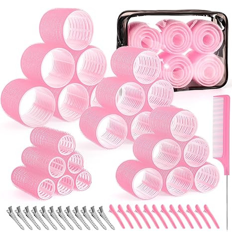 4 Sizes Self-Grip Hair Rollers Set for Long, Short Hair and Bangs - 50 Pcs with Clips (25mm, 36mm... | Amazon (US)