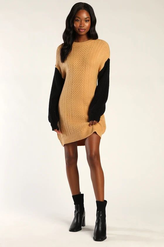Falling for Fall Beige and Black Color Block Sweater Dress | Lulus (US)