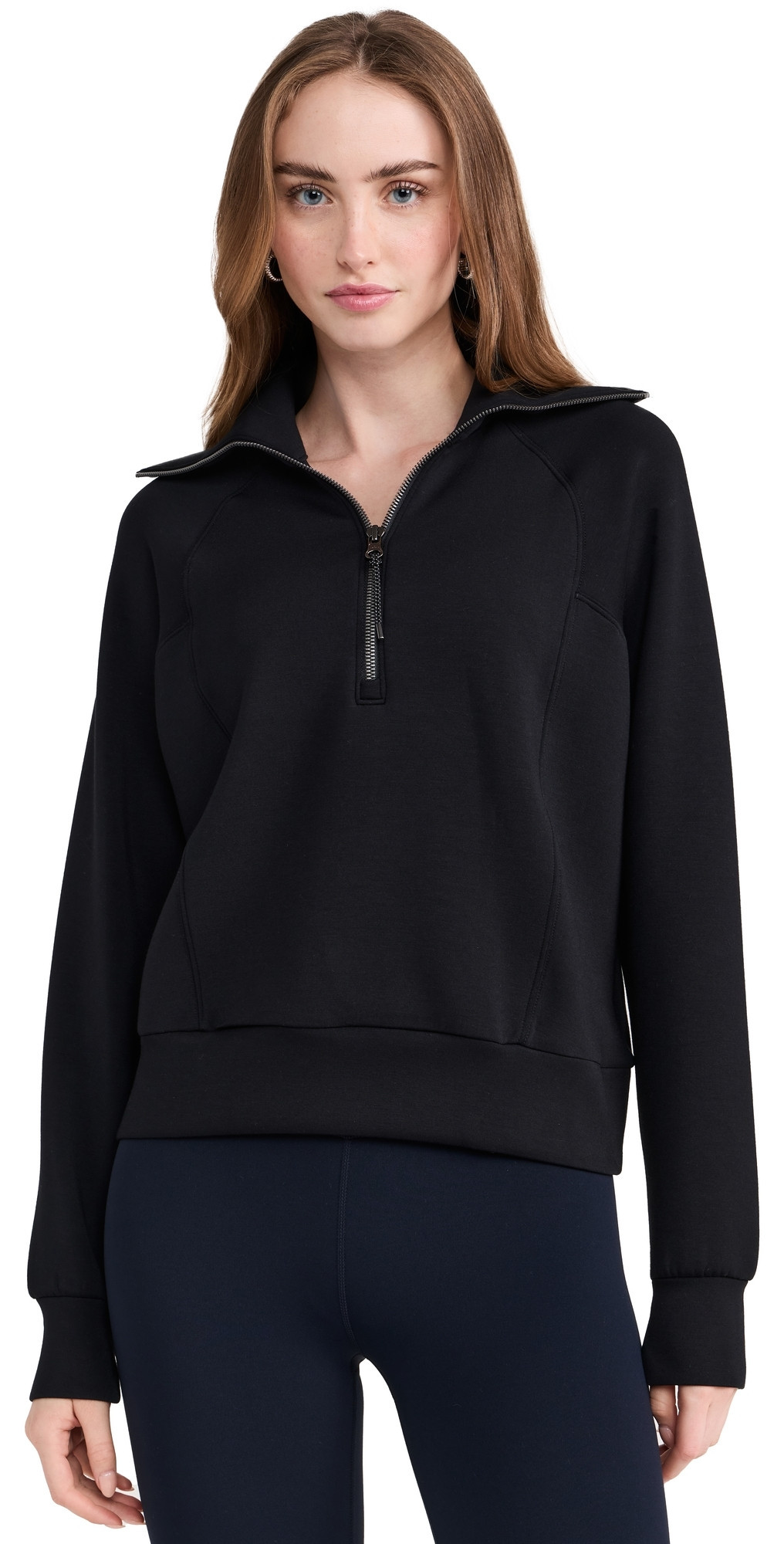 SPANX AirEssentials Half Zip Sweatshirt Very Black 1X | Shopbop