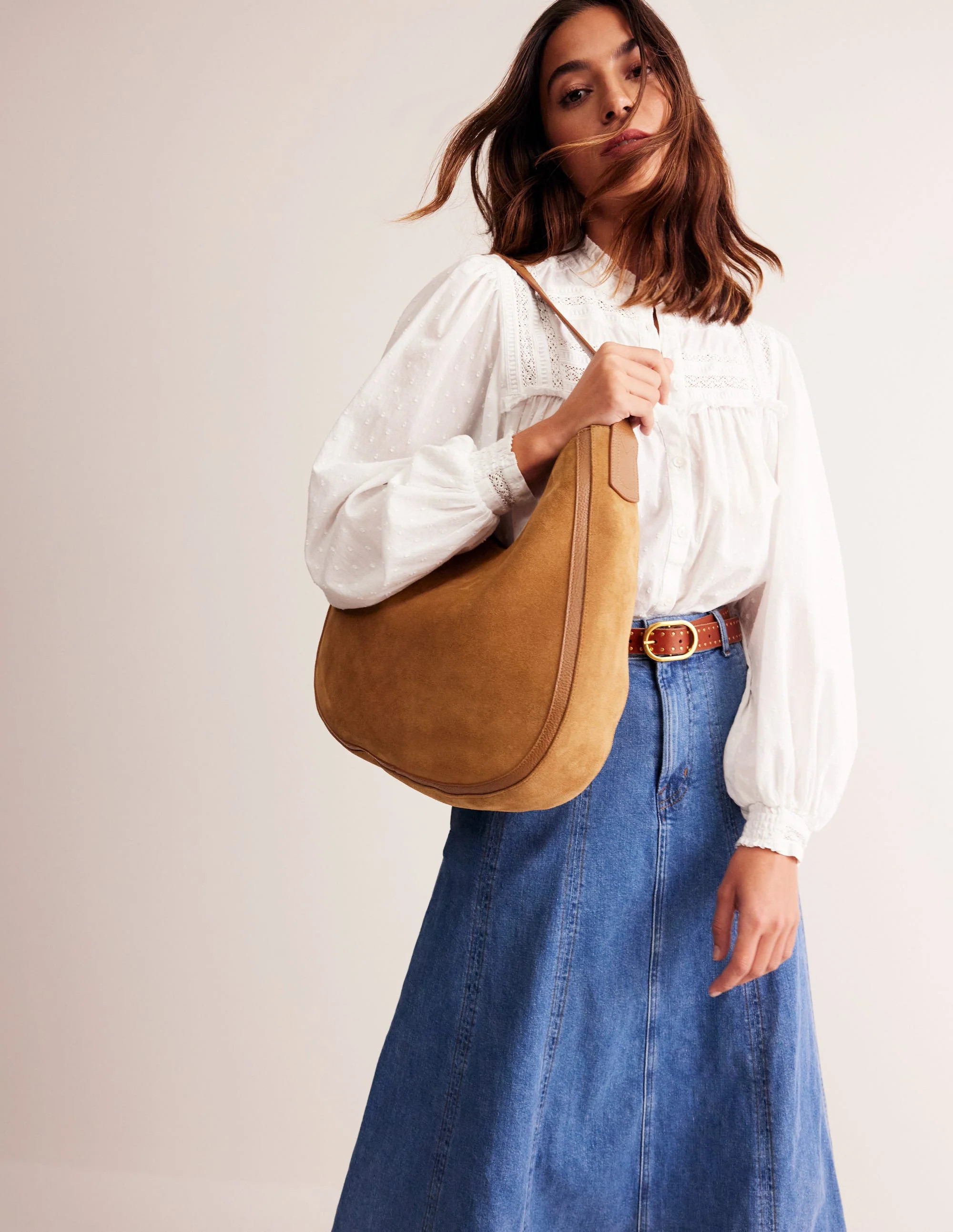 Suede Hobo Bag-Tan | Boden (US)