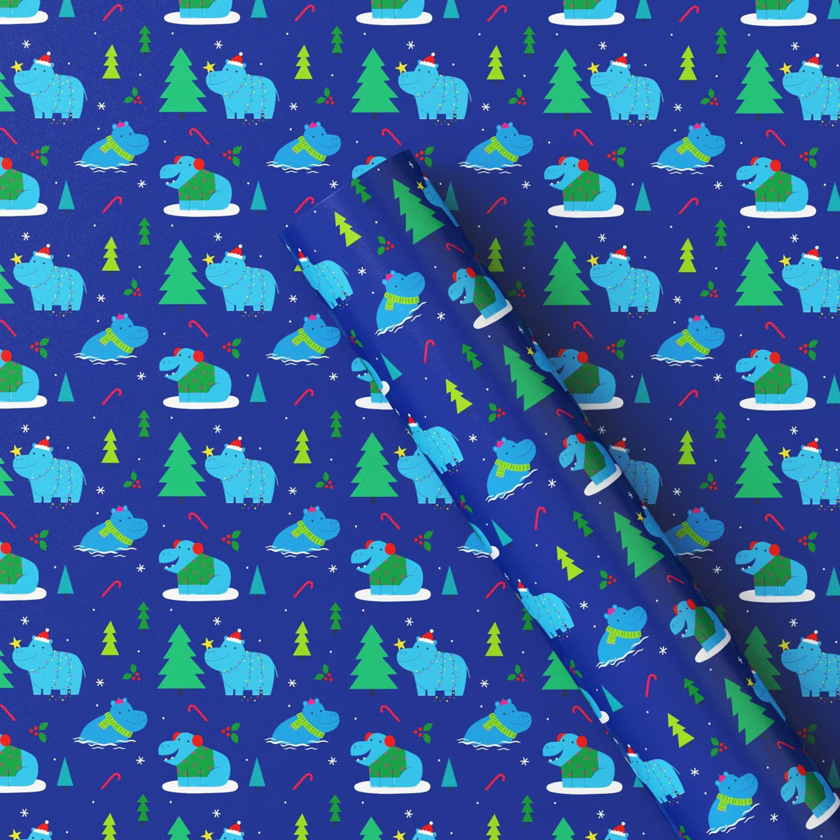 50 sq ft Hippopotamus Christmas Gift Wrap Blue - Wondershop™​​​​​​​ | Target