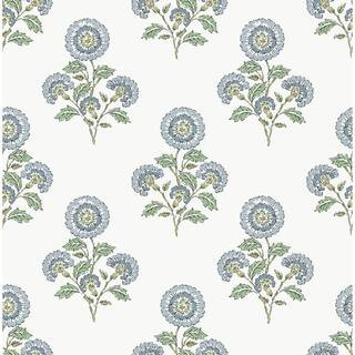 Blue and Green Flourish Block Print Multi Peel and Stick Wallpaper | The Home Depot