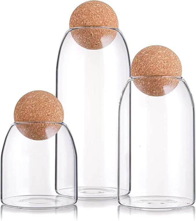 Amazon.com: Suwimut 3 Pack Glass Jar with Airtight Cork Lid Ball, Clear Candy Jar Mason Jars Food... | Amazon (US)