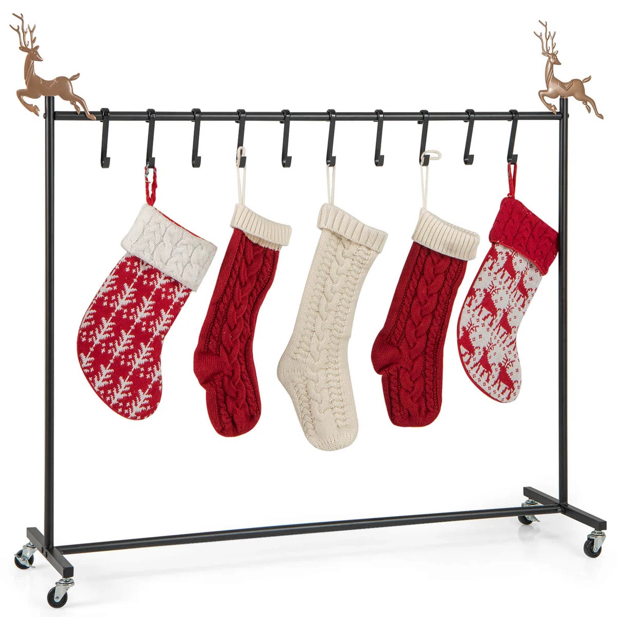 10-hook Christmas Stocking Holder Stand On Wheels With 6 Removable Xmas Tree | Wayfair North America