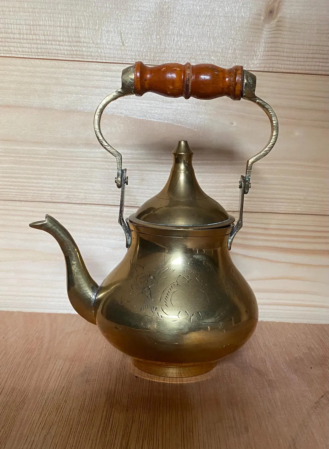 Vintage Small Brass Teapot With Wooden Handle Lidded Kettle - Etsy UK | Etsy (US)