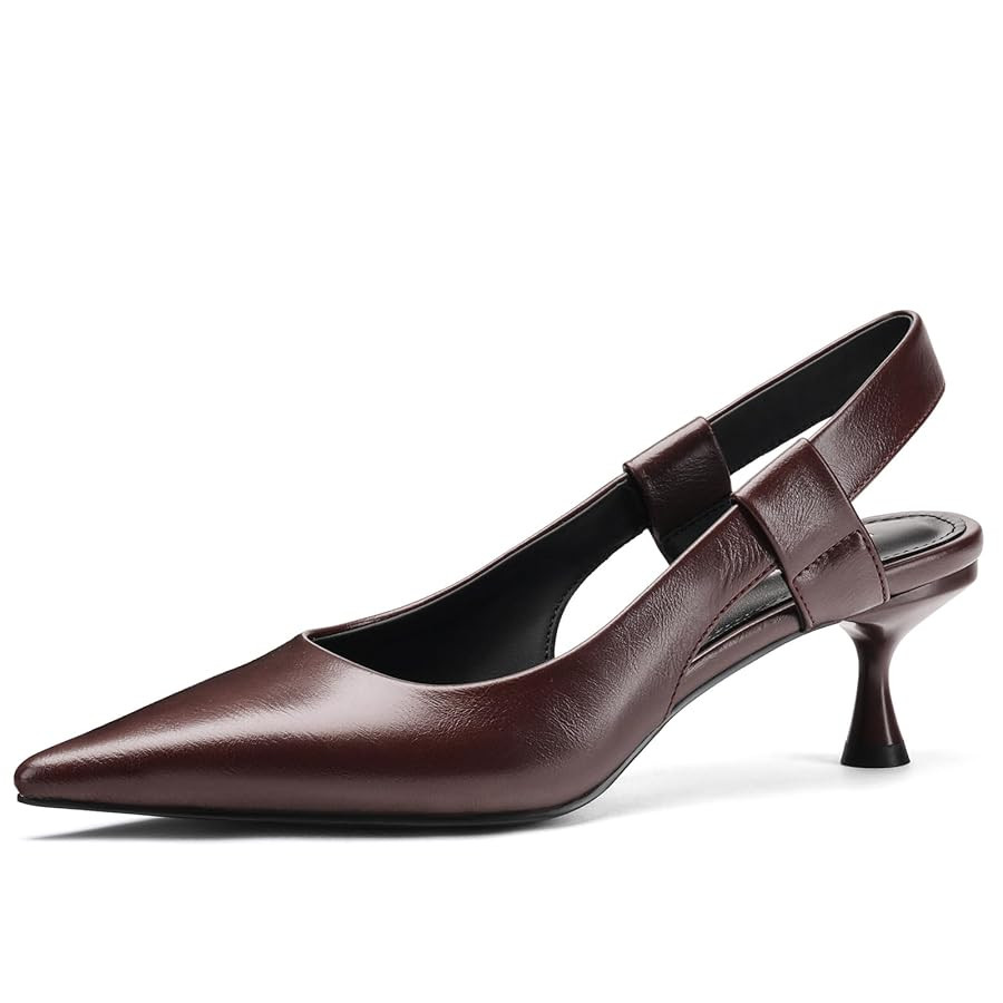 Pointed Toe Slingback Kitten Heels for Women, Leather Stiletto Heel Pumps with Elastic Strap Eleg... | Amazon (US)