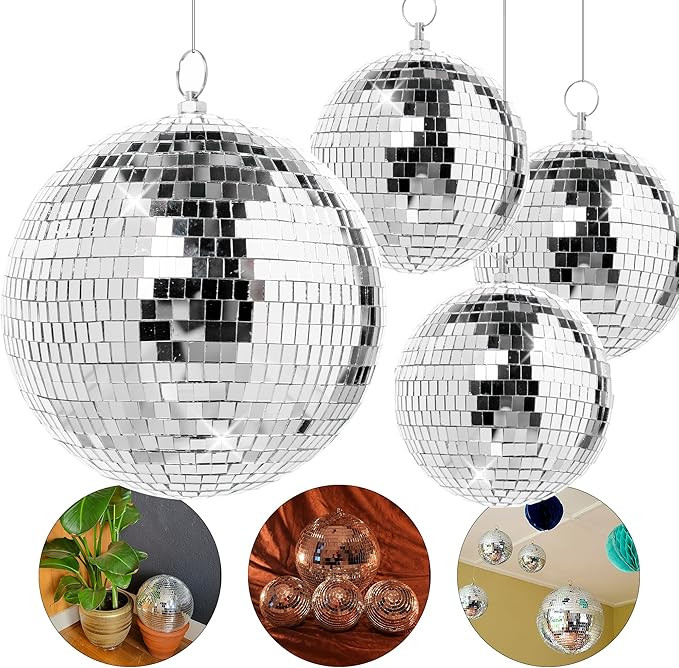 Pack of 4 Large Disco Balls - Disco Ball Set - Hanging Disco Balls Decor - Large Disco Ball for R... | Amazon (US)