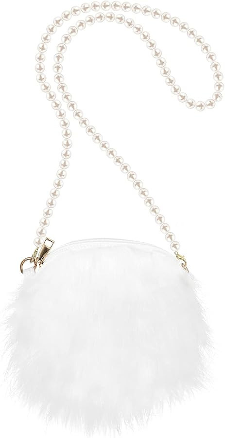 Crossbody Bag Plush Pearl Chain Cellphone Purse Small Fuzzy Shoulder Pouch for Women Ladies Girls... | Amazon (US)