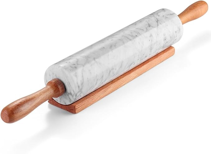 Flexzion White Marble Rolling Pin, 10-inch with Wooden Handle and Holder Base Stand, Marble Rolli... | Amazon (US)
