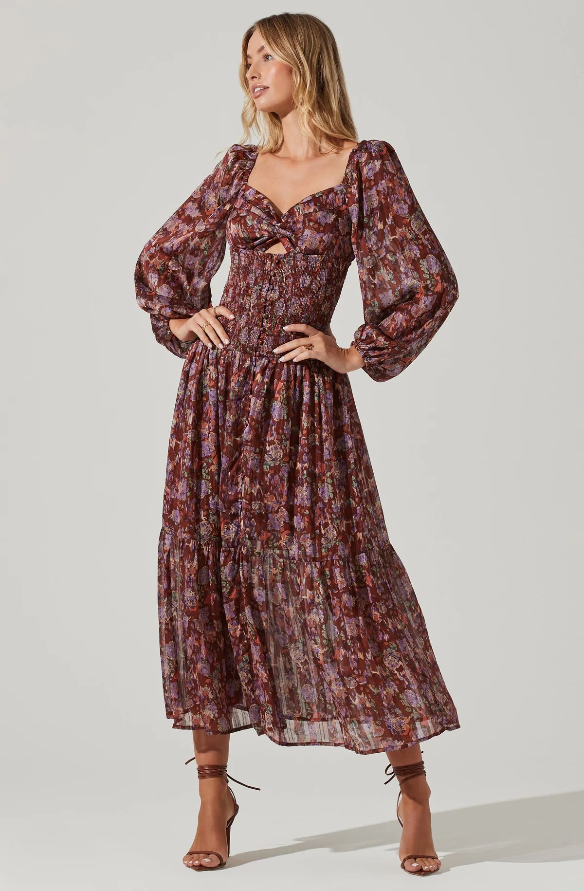 Arlette Floral Sweetheart Long Sleeve Maxi Dress | ASTR The Label (US)