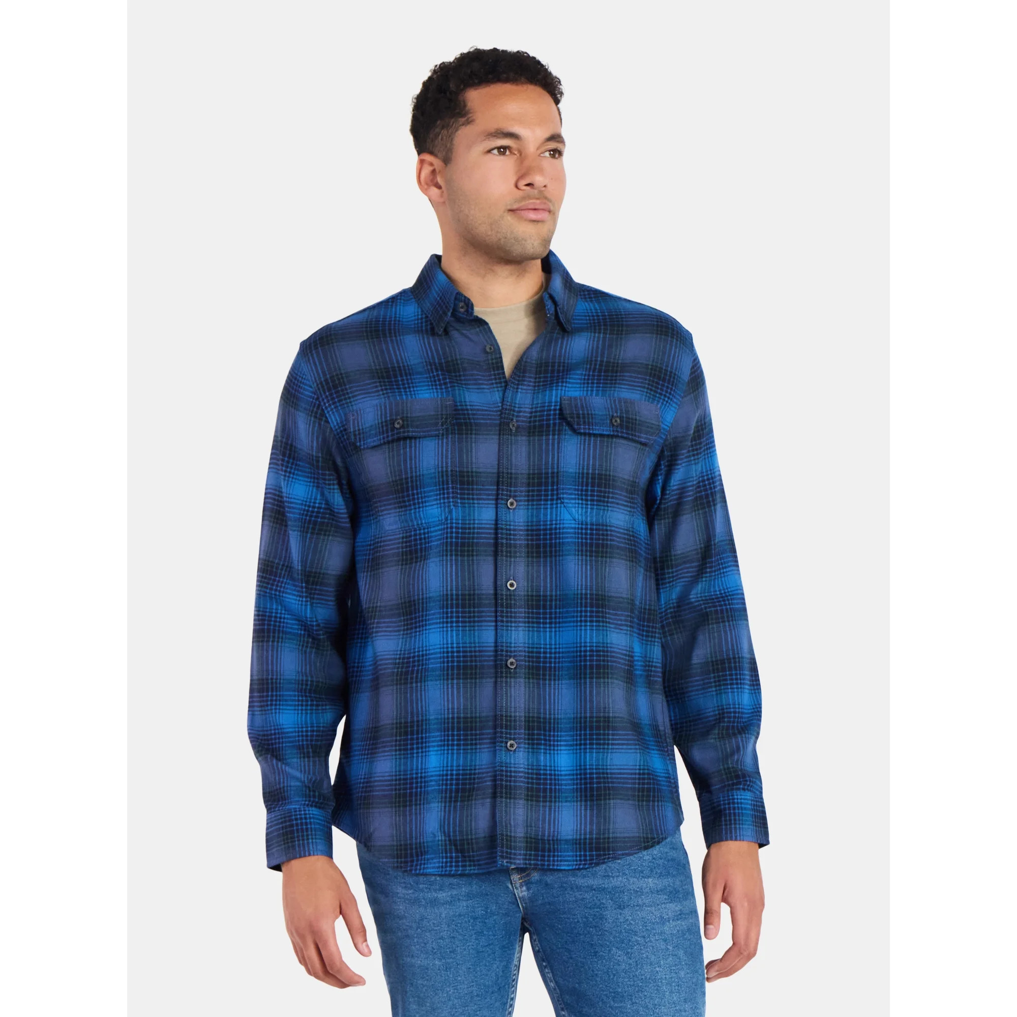 George Men's and Big Men's Double Pocket Flannel Shirt, Sizes XS-3XLT - Walmart.com | Walmart (US)