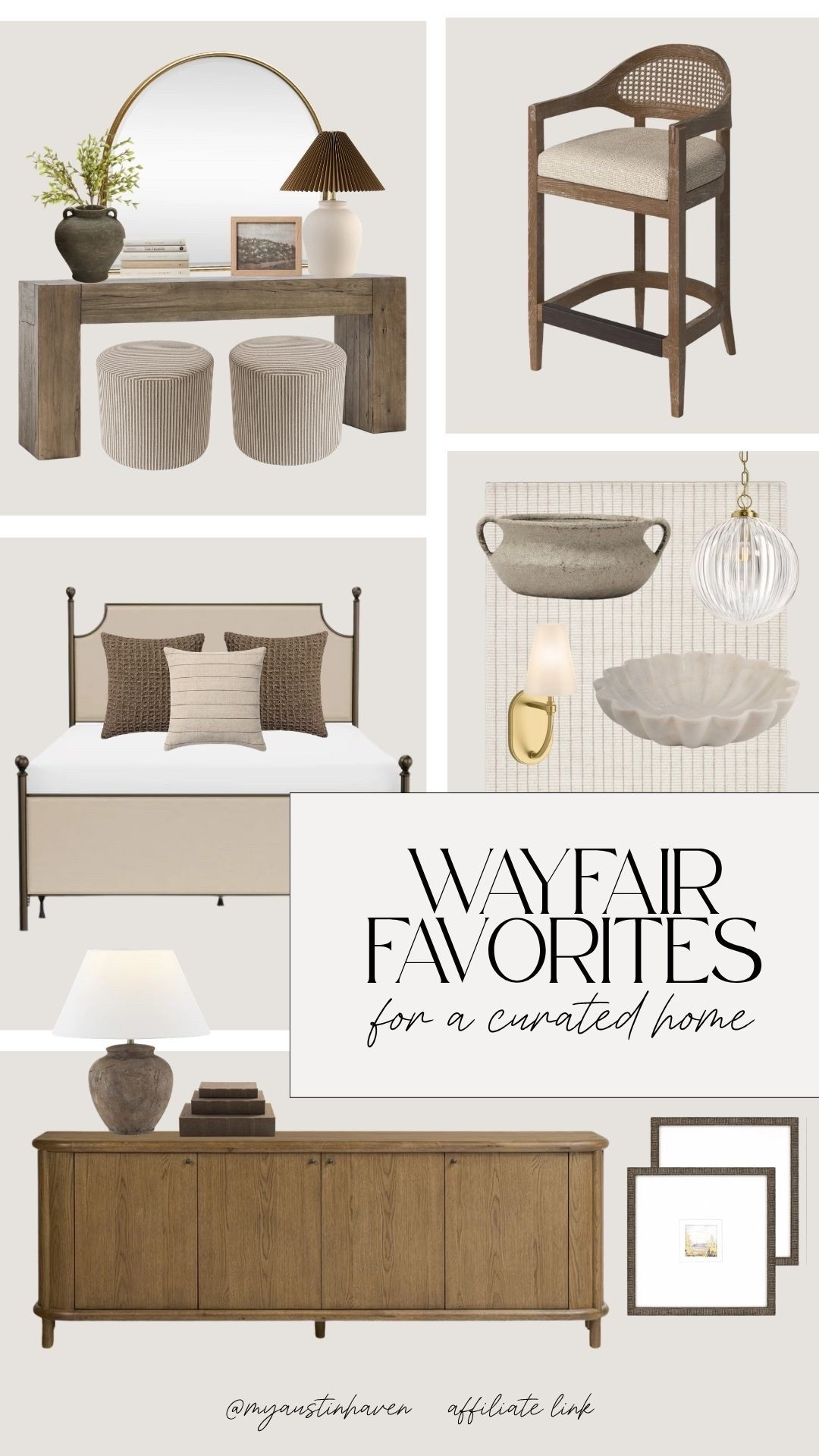 Wayfair favorites for a modern organic home with warm wood tones, soft neutrals and timeless pieces that create a curated look. 🌿

Wayfair favorites, modern organic home, curated home decor, wayfair home finds, neutral home decor, organic modern decor, wood console table, upholstered bed, cane bar stool, round wall mirror, pleated table lamp, buffet cabinet, accent lighting, textured throw pillows, warm neutral decor, elevated home style, timeless furniture, living room decor, amber interiors inspired, bedroom furniture, designer look for less.

#LTKHome #LTKSaleAlert