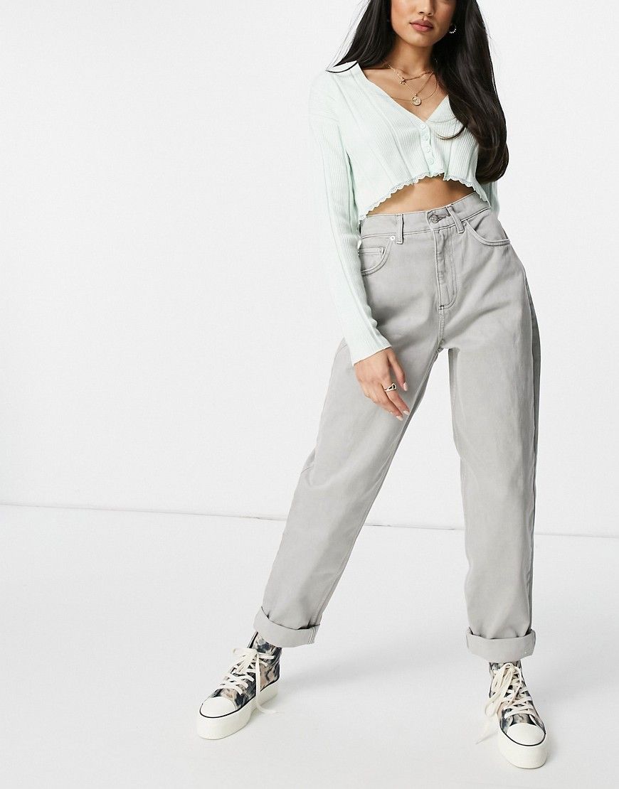 ASOS DESIGN high rise 'slouchy' mom jeans in gray-Grey | ASOS (Global)