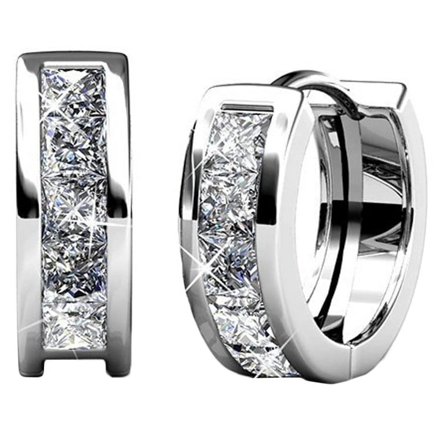 Cate & Chloe Giselle 18k White Gold Plated Silver Hoop Earrings with Swarovski Crystals for Women | Walmart (US)