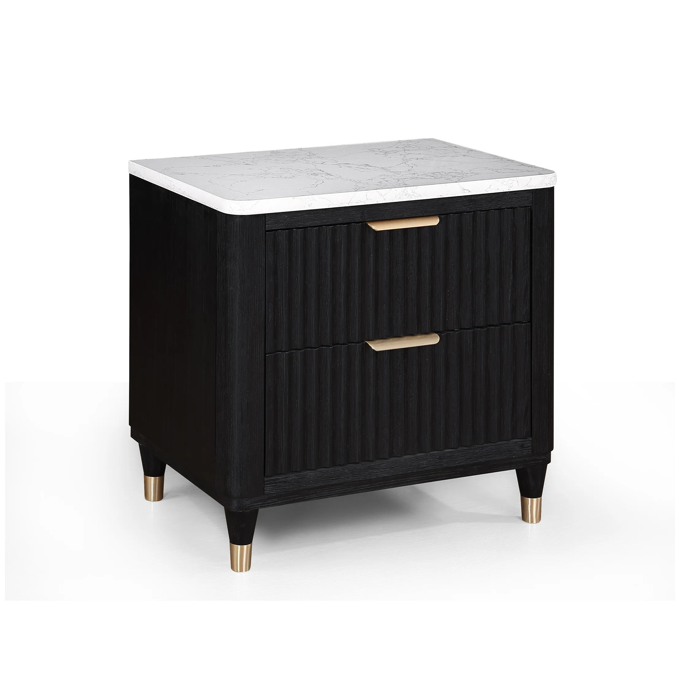 Contemporary 2-Drawer Black Nightstand with White Top & Metal Knobs for Modern Bedroom Elegance | Wayfair North America