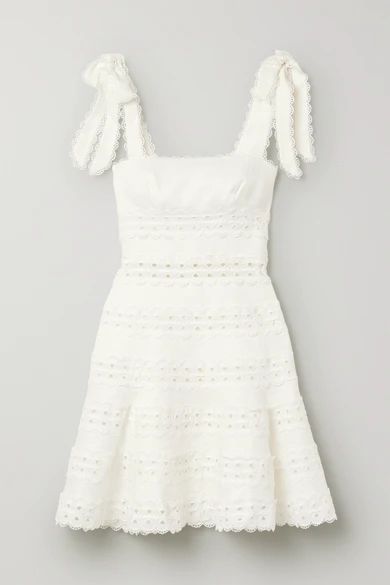 Zimmermann - Kirra Tie-detailed Broderie Anglaise Linen Mini Dress - Ivory | NET-A-PORTER (US)