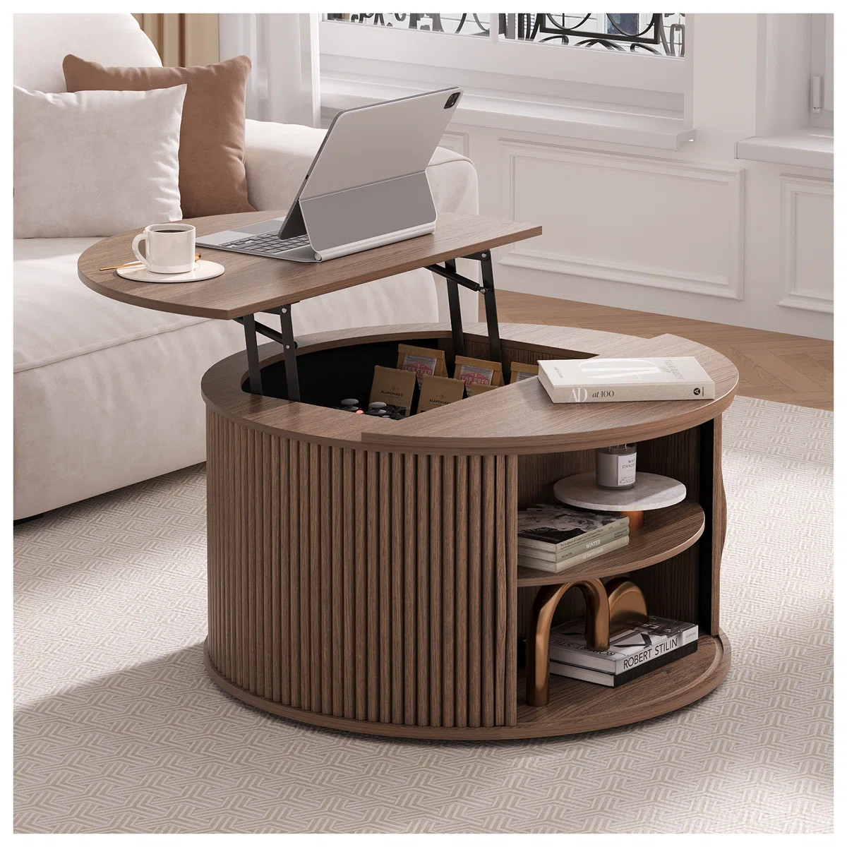 Round Coffee Table With Lifting Top,31.5\u201d Lift Top Coffee Table With Hidden Compartment,waln... | Wayfair North America