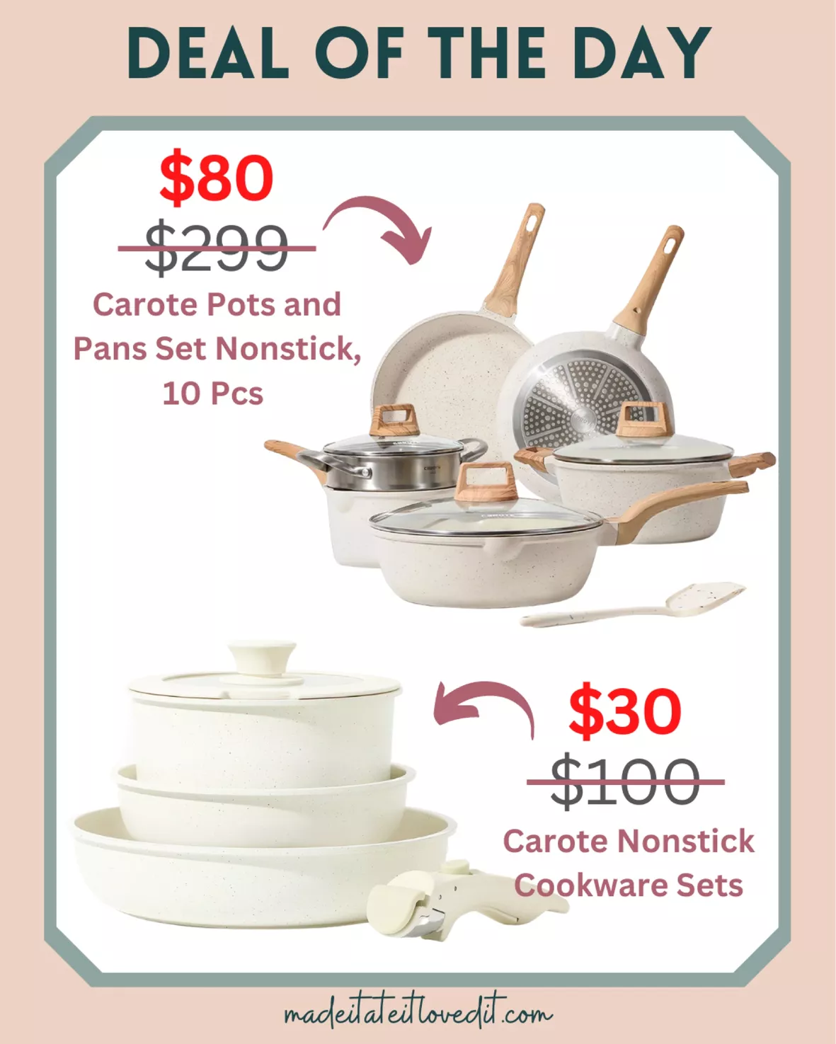 Carote Nonstick Cookware Sets, 10 Pcs Pots and Pans Set Nonstick