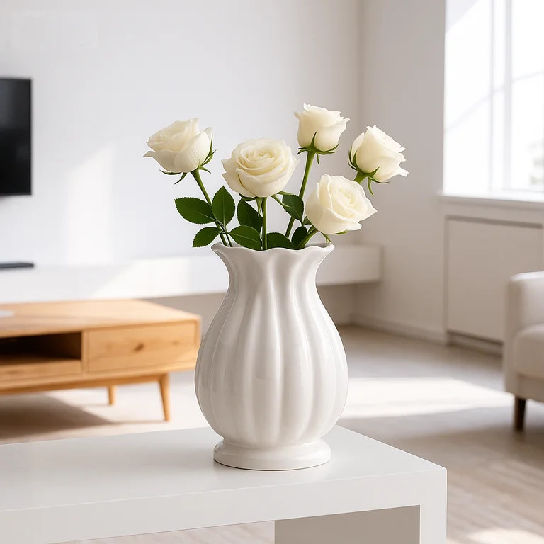 White Ceramic Vase Modern Decorative Vase Home Decor Accents for Living Room Table Centerpiece 7.... | Walmart (US)