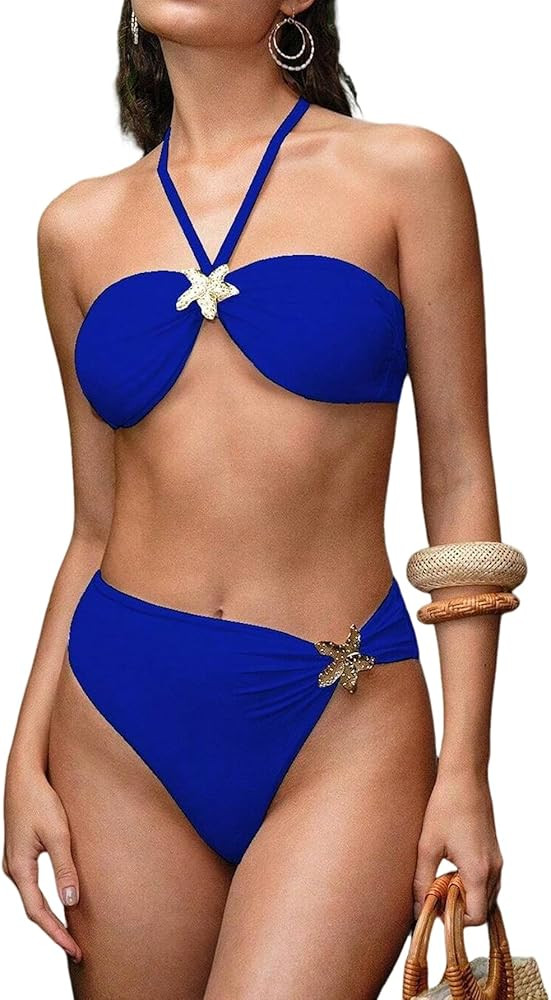SherryDC Womens Cheeky Bikini Sets Sexy Bandeau Self Tie High Cut Swimsuit Bathing Suit | Amazon (US)