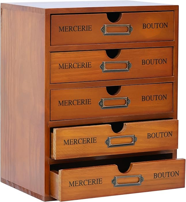 Vintage 5-Drawer Wooden Desk Organizer - Craft Storage Drawers - Rustic Shelf Drawer - Ideal Home... | Amazon (US)