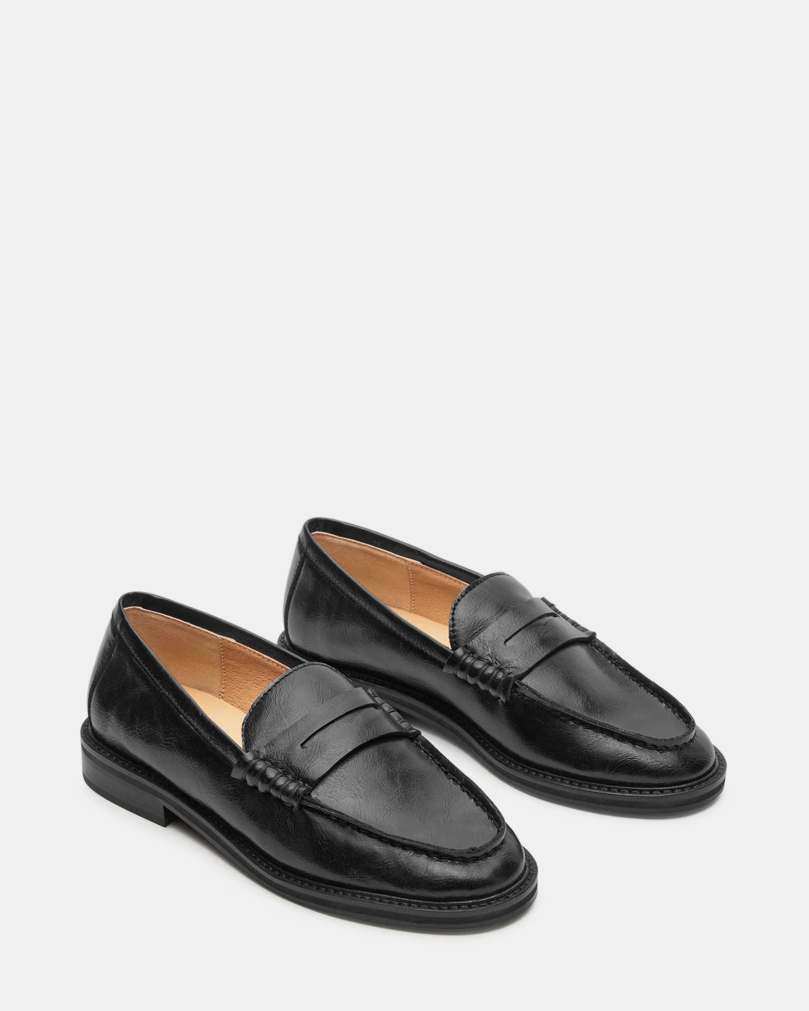 MADISON Black Leather Women's Penny Loafer | Steve Madden (US)