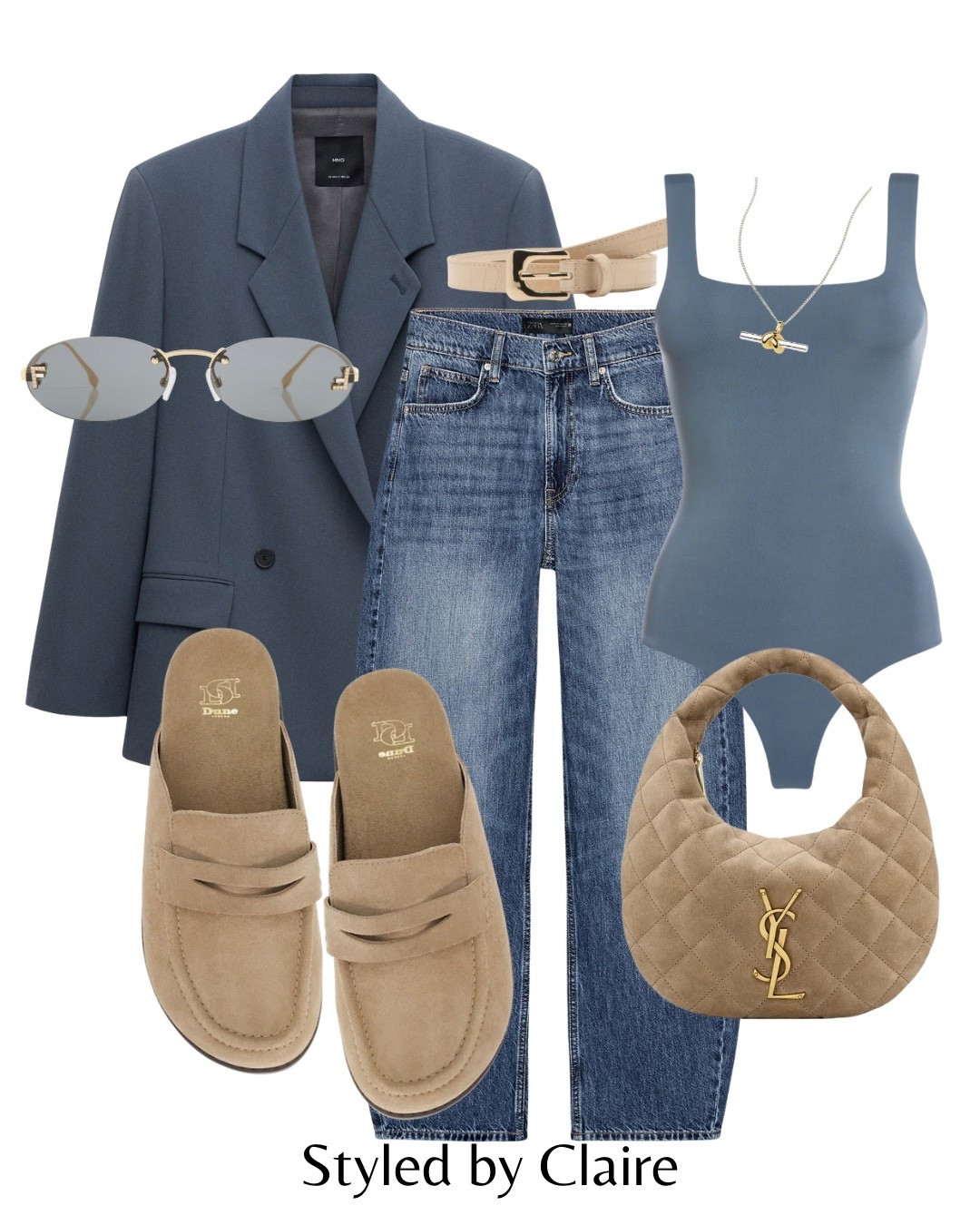 TEAL BODYSUIT🦋
Use discount code CLAIRE15 on Klayd Bodsuits
Tags: mango blazer dune London taupe neutral suede mules Zara barrel leg jeans dark wash cream belt YSL bag fendi sunglasses fashion spring inspo outfit ideas capsule wardrobe elevated basics chic women’s style city break ootd trends