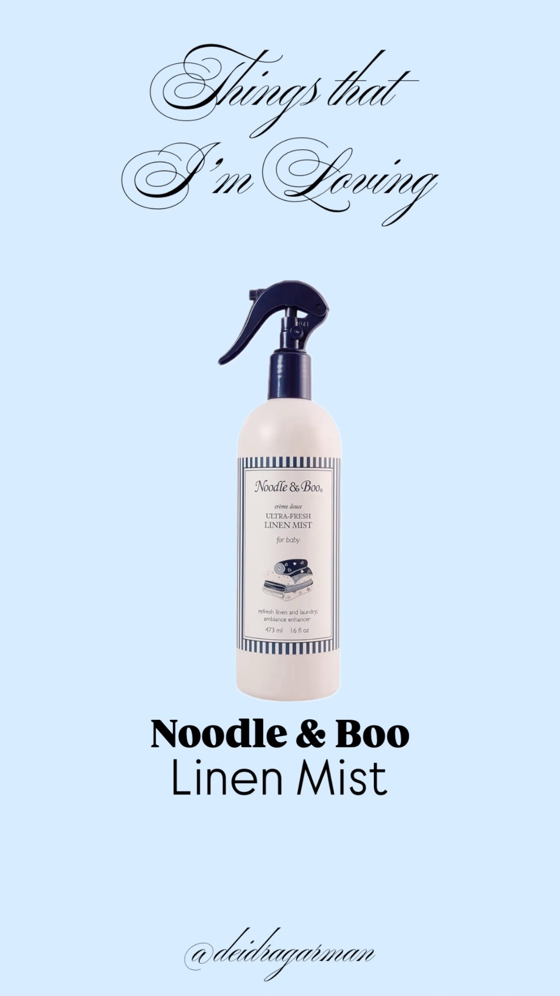 Everything smells like a freshly pampered baby 😍 Obsessed with this Noodle & Boo linen mist. Clothes, car seat, diaper bag… every inch of our house smells like it! 

Baby must haves, baby registry, noodle & boo, baby fragrance 