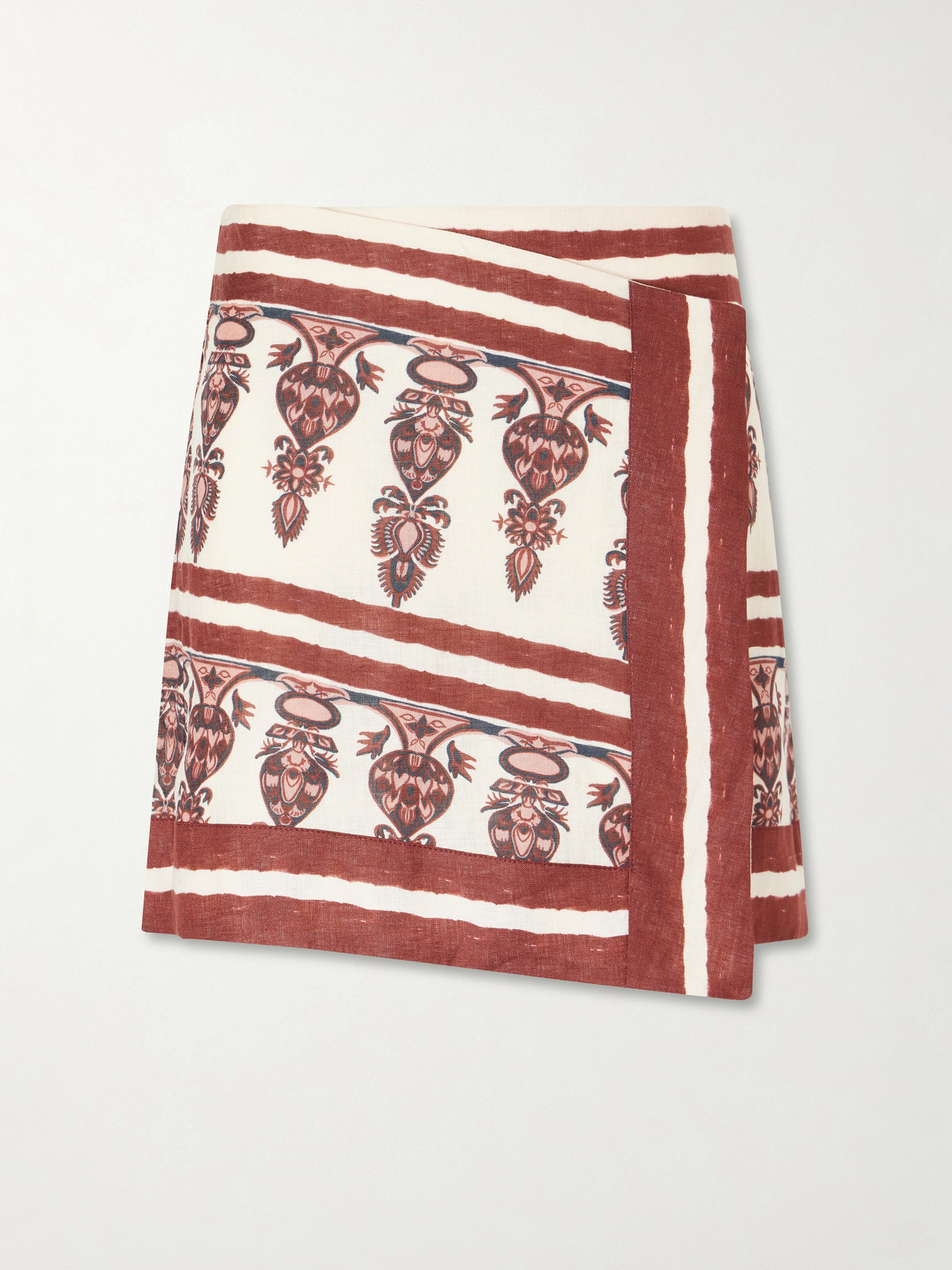 Johanna Ortiz - Printed Linen Mini Wrap Skirt - Neutrals | NET-A-PORTER (US)