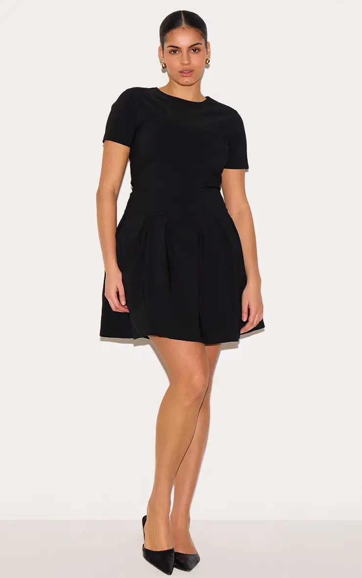 Black Pleat Hem Detail Tailored Mini Dress | PrettyLittleThing USA | PrettyLittleThing US