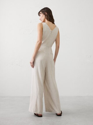 Linen-Blend V-Neck Jumpsuit | Banana Republic Factory