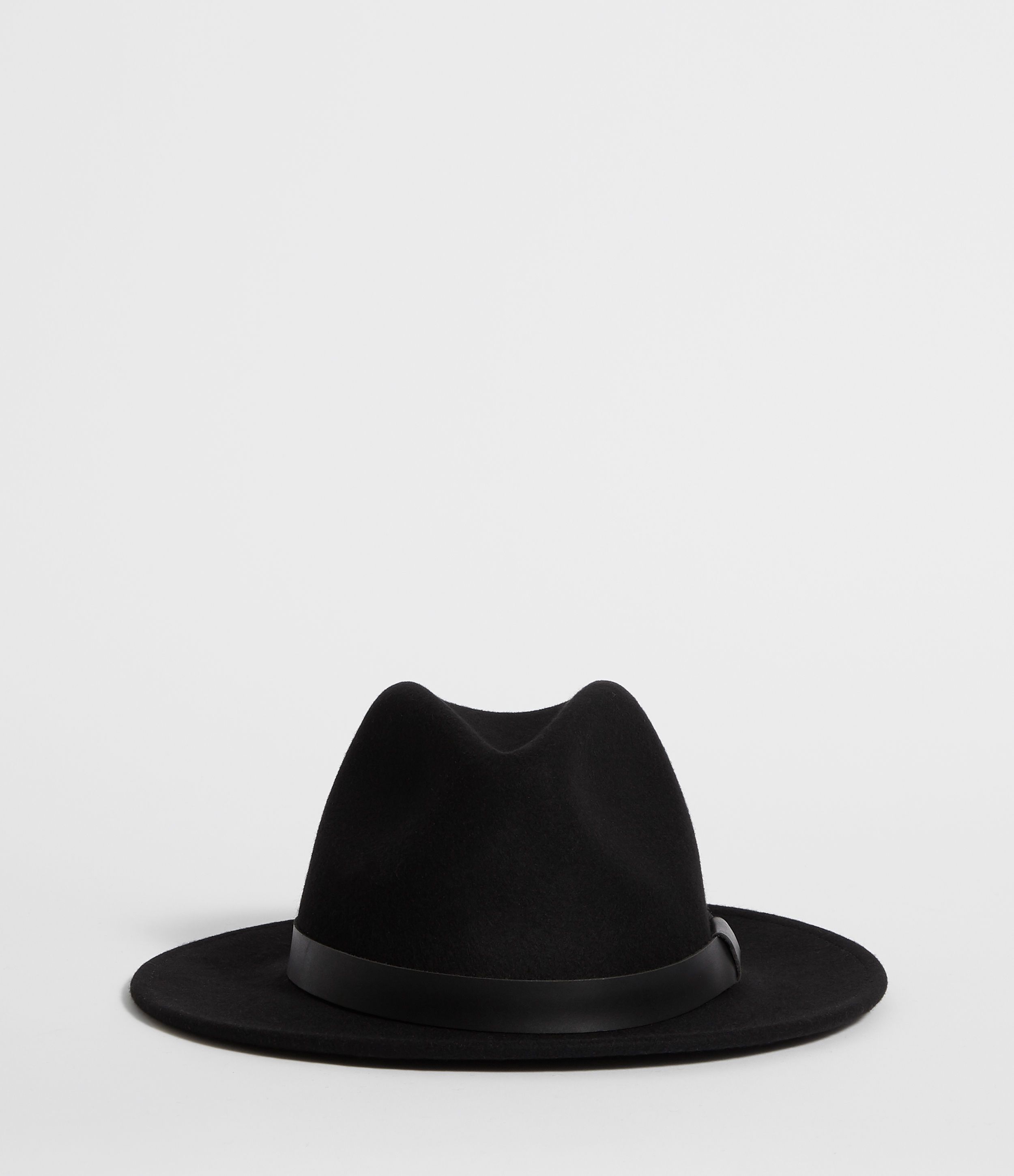 AllSaints Men's Wool Classic Bronson Leather Fedora Hat, Black, Size: S/M | AllSaints UK