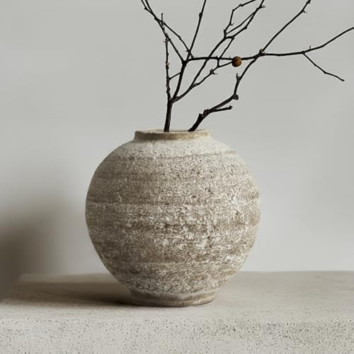 DIF DECO Ceramic Farmhouse Vase Rustic Decor,Pottery Decorative Flower Vases for Home Decor,Boho Vase for Table, Living Room,Bathroom,Shelf,Mantel Decoration,5.5 inch | Amazon (US)