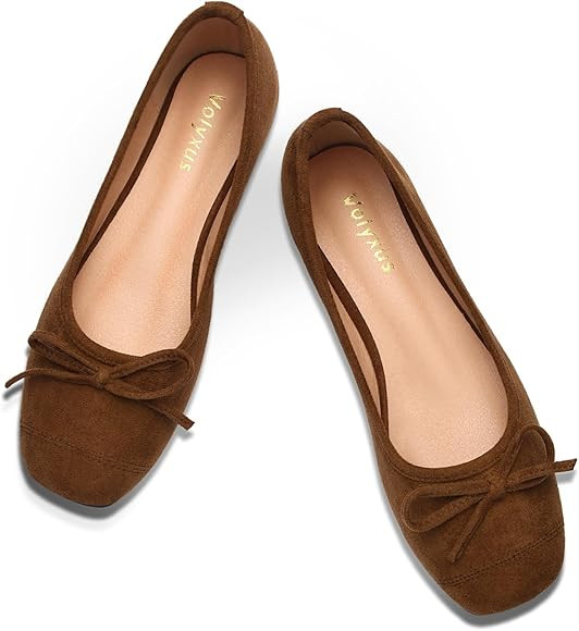 Women's Ballet Flats Cap Toe Bow Flats Two Tone Slip On Flats Comfort Square Toe Dressy Flat Shoe... | Amazon (US)