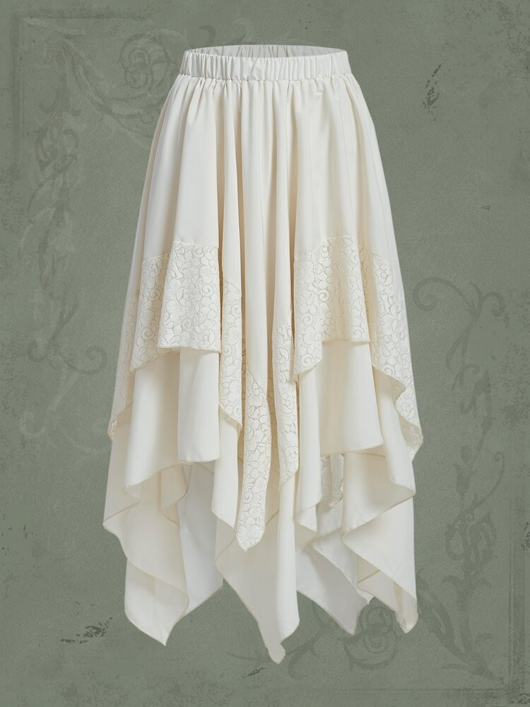 ROMWE Goth Contrast Lace Hanky Hem Skirt | SHEIN
