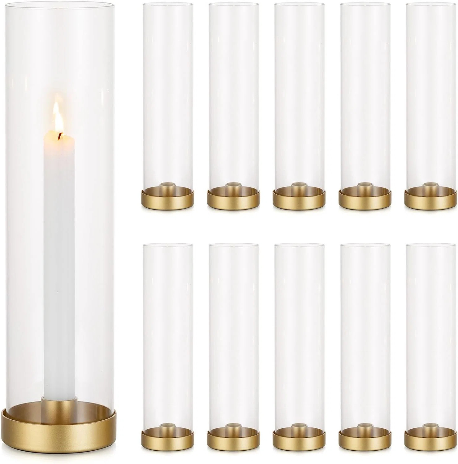 Set Of 10 Gold Glass Hurricane Candle Holders | Wayfair North America