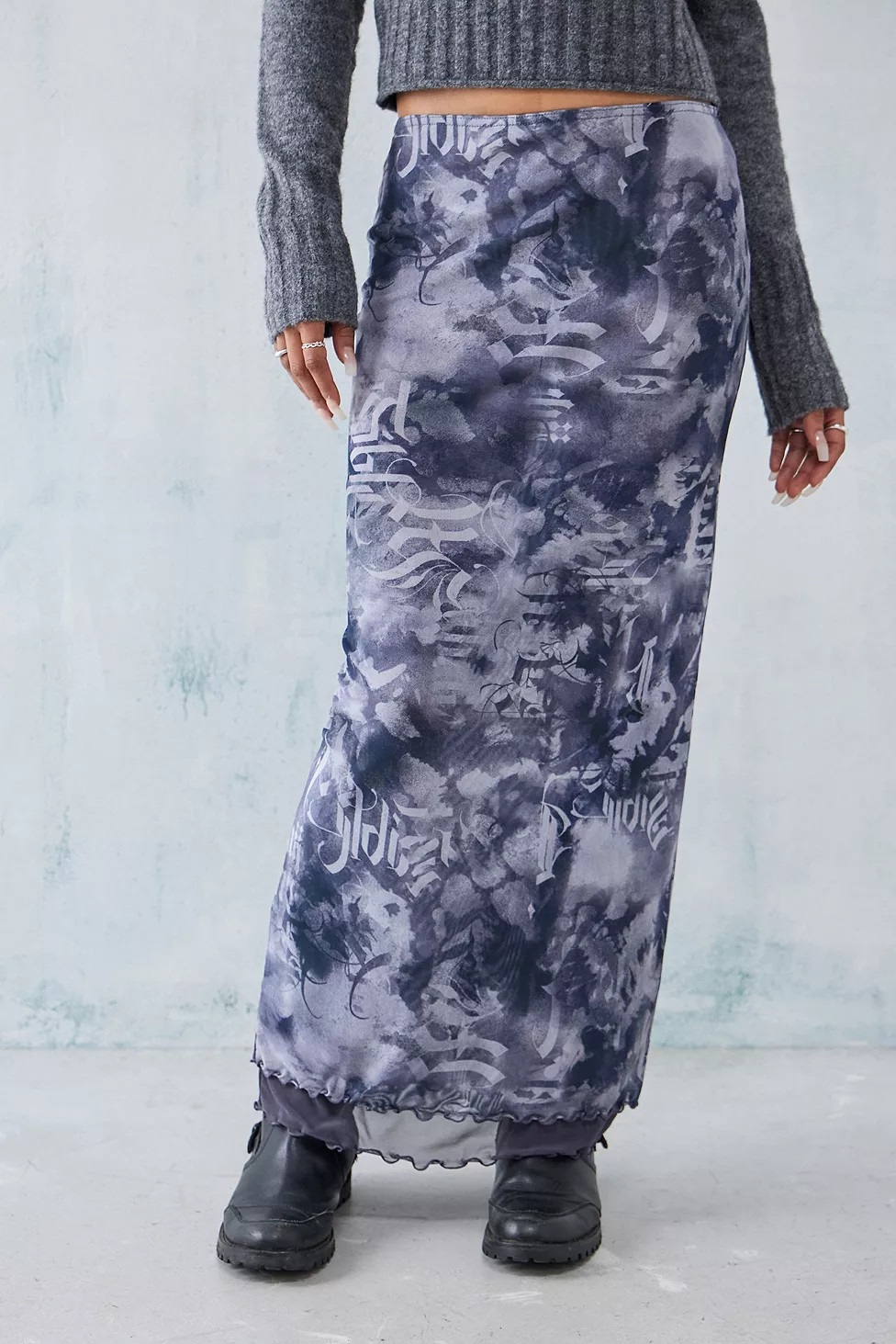 UO Tattoo Print Mesh Maxi Skirt | Urban Outfitters (EU)