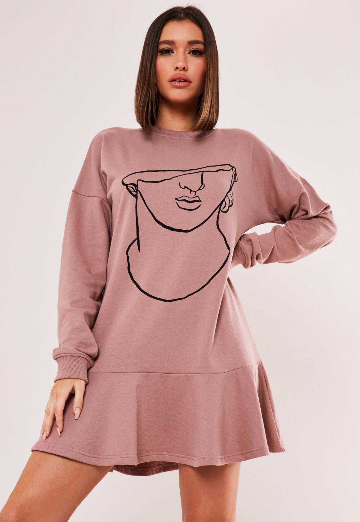 Rose Graphic Frill Hem Sweater Dress | Missguided (US & CA)