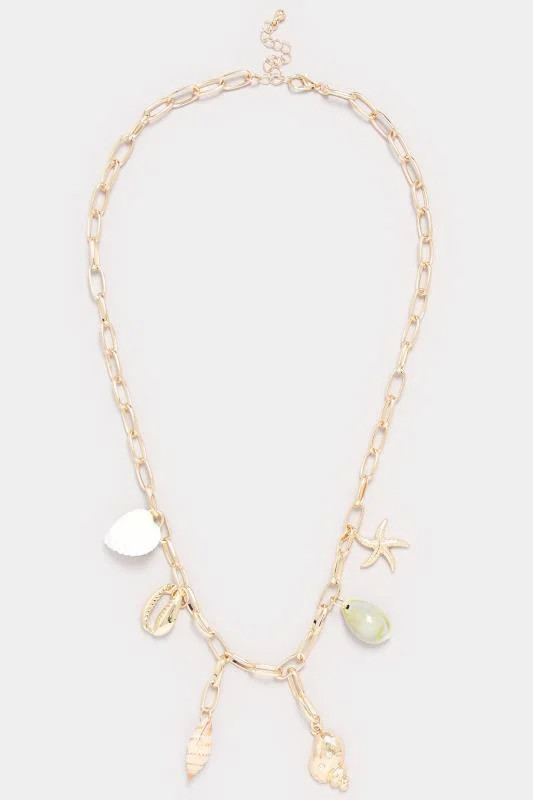 Gold Tone Shell Charm Droplet Necklace | Yours Clothing UK