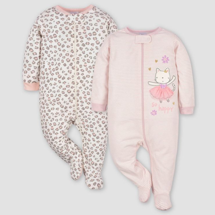 Gerber Baby 2pk Zip-Front Ballerina Sleep N&#39; Play - White/Light Pink | Target