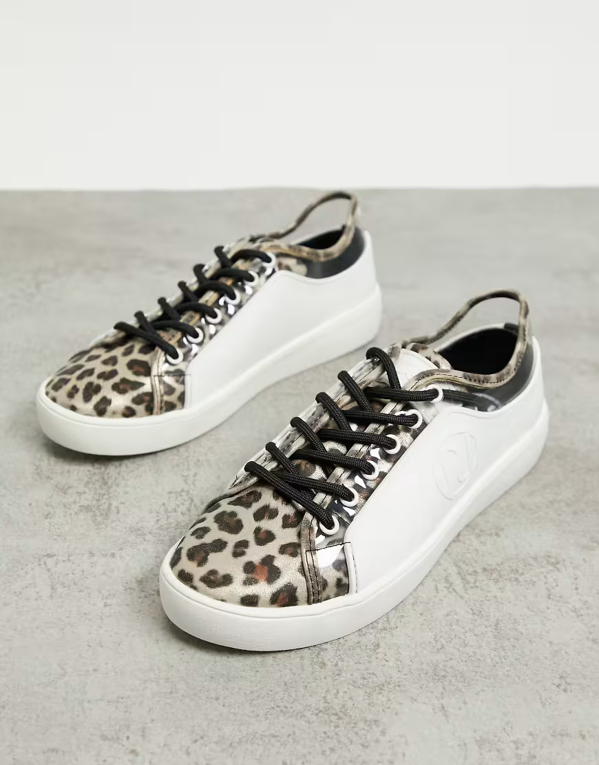 River Island triangle stud leopard print sneakers in white | ASOS (Global)
