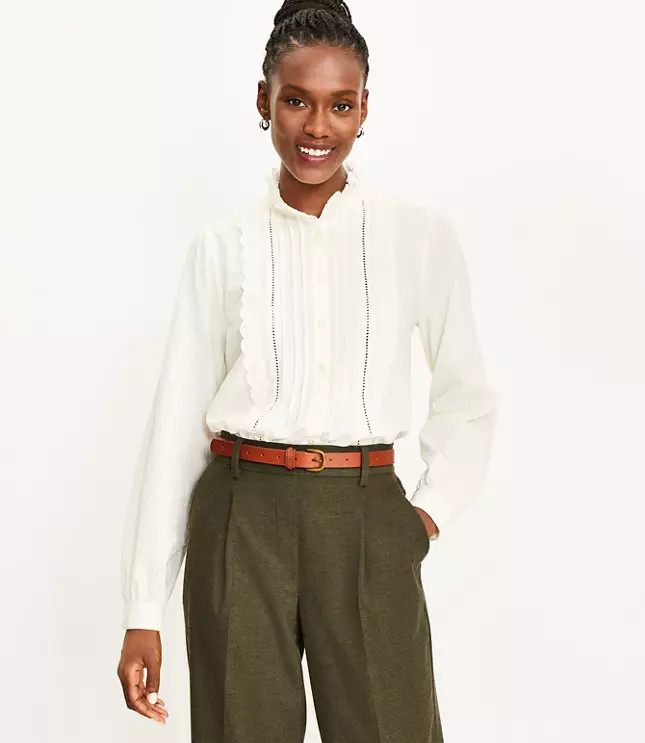 Lace Trim Pleated Blouse | LOFT