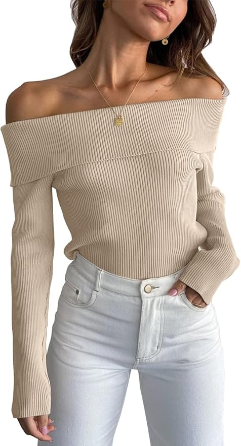 LILLUSORY Womens Off Shoulder Sweater Long Sleeve Corset Fall 2022 Trendy Cute Cropped Ribbed Kni... | Amazon (US)