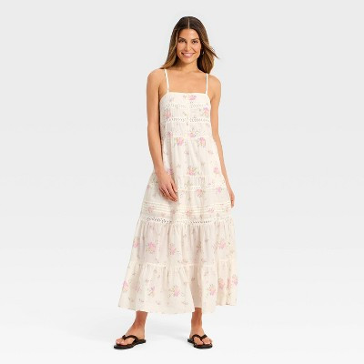 Women's Lace Maxi A-Line Dress - Universal Thread™ Cream Floral XL | Target