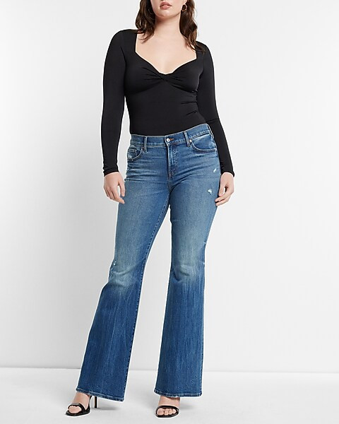Mid Rise Medium Wash 70s Flare Jeans | Express