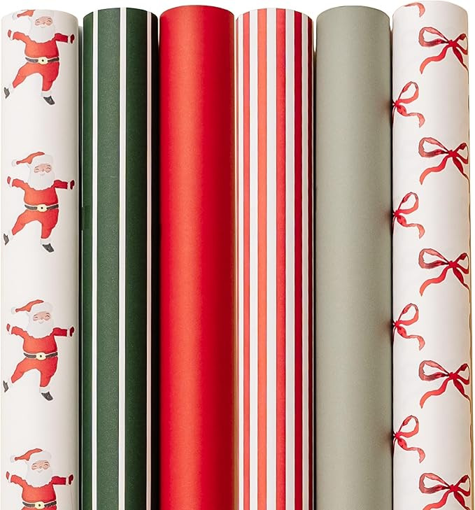 Merry Market 6-pack Premium Matte Christmas Wrapping Paper, Minimal Holiday Gift Wrap, Santa, Gre... | Amazon (US)
