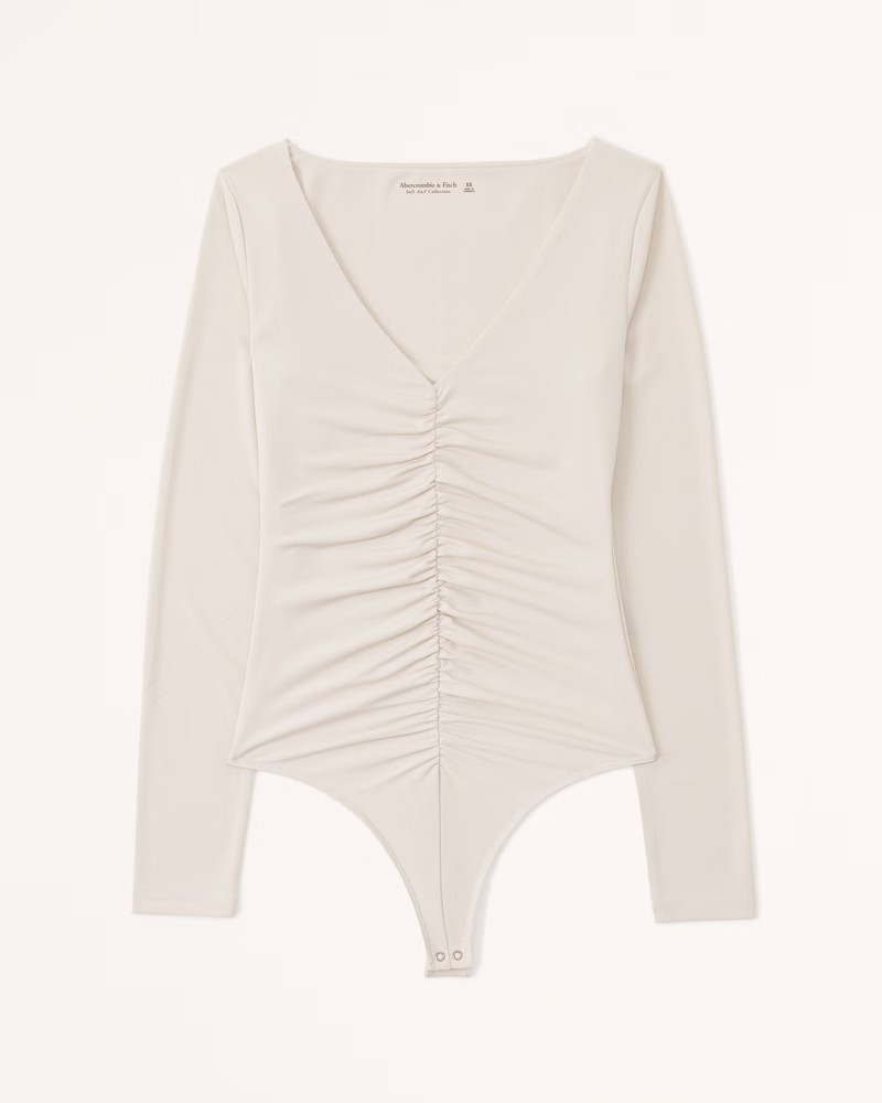 Long-Sleeve Ruched V-Neck Bodysuit | Abercrombie & Fitch (US)