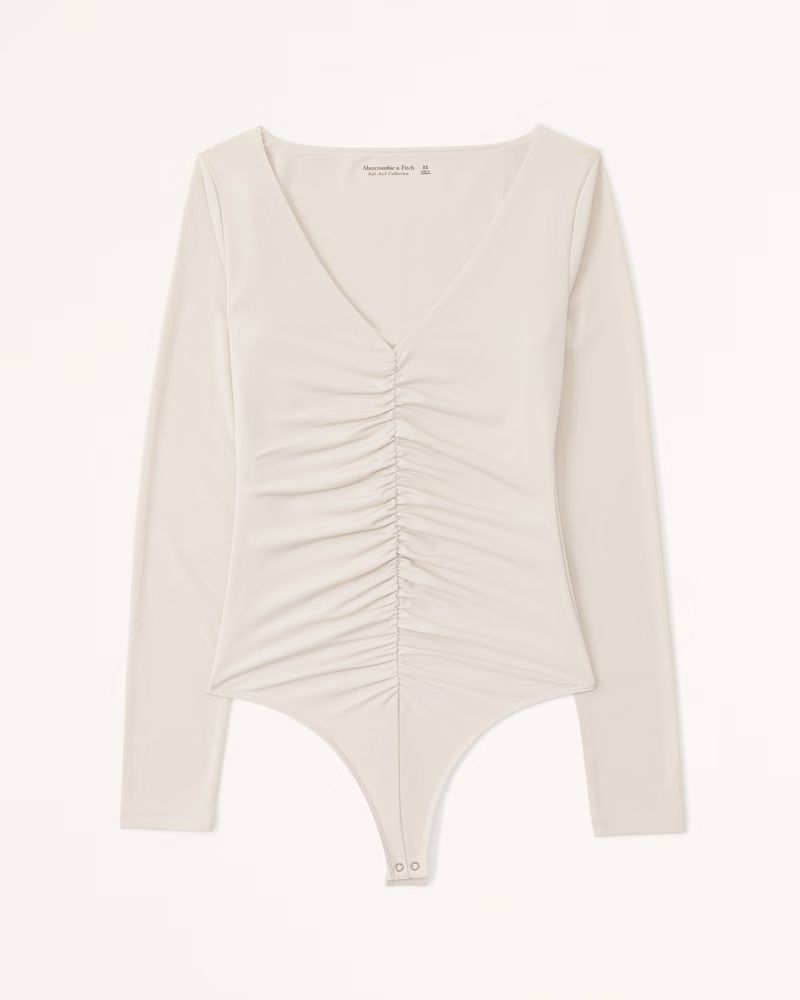 Women's Long-Sleeve Ruched V-Neck Bodysuit | Women's Tops | Abercrombie.com | Abercrombie & Fitch (US)