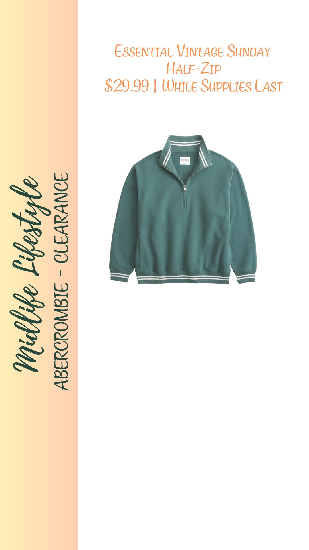 ✨ Abercrombie Essential Vintage Sunday Half-Zip ✨

Cozy, classic, and on clearance for only $29.99! 😍 Perfect for laid-back weekends or layering up for cooler days.

🛍️ Shop now – while supplies last!

#Abercrombie #EssentialVintage #HalfZip #ClearanceFind #CozyStyle #WeekendVibes #LTKsale #FashionDeals #SaleAlert

#LTKSaleAlert #LTKFindsUnder50